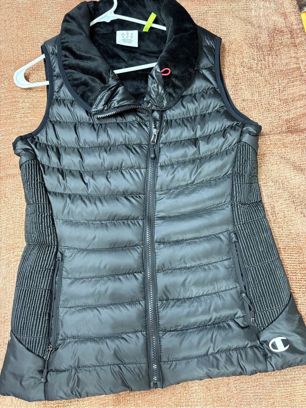 Champion Black Quilted Vest with Fleece Collar and Side Stretch Panels